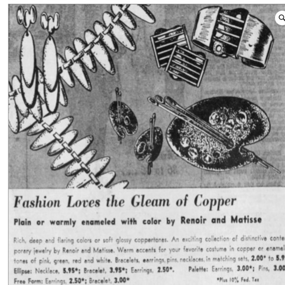 RENOIR MATISSE “NEFERTITI” Red Enamel Copper Link BRACELET - Picture 10 of 10